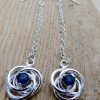 Sterling Silver Blue Crystal Chain Drop Earrings
