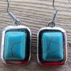 Turquoise Stone Rectangle Earrings - Image 3