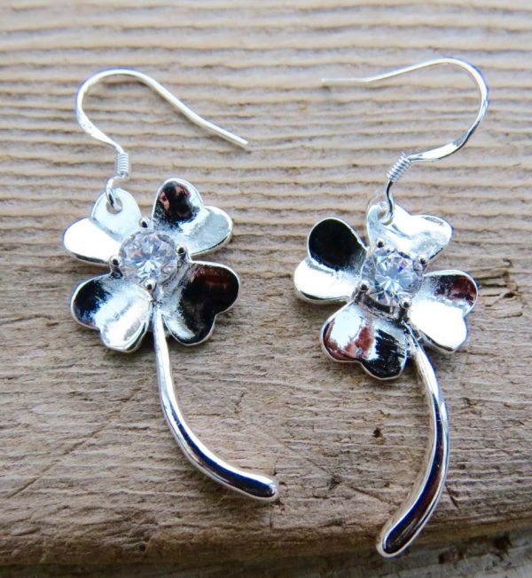 Sterling Silver Crystal Flower Drop Earrings