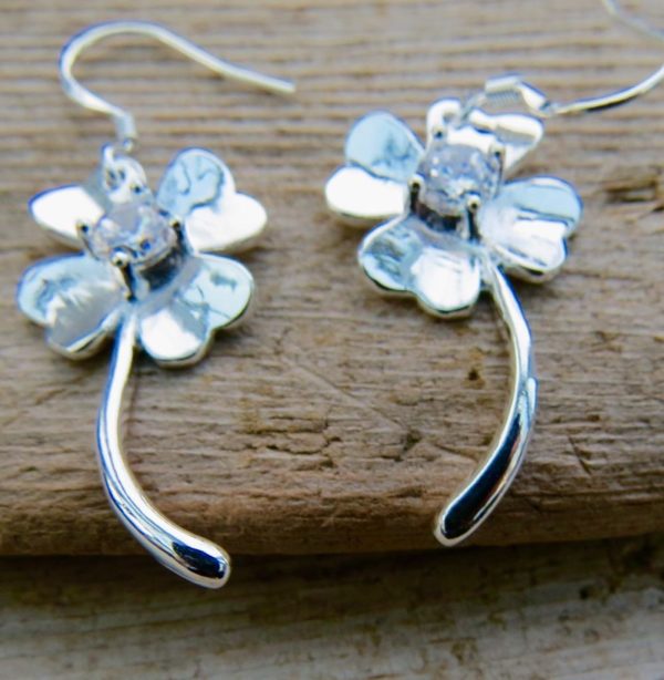 Sterling Silver Crystal Flower Drop Earrings - Image 2