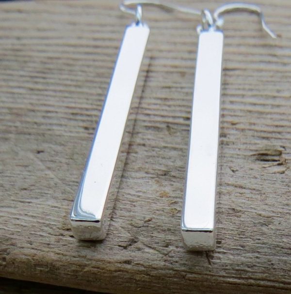 Sterling Silver Solid Straight Drop Earrings - Image 2