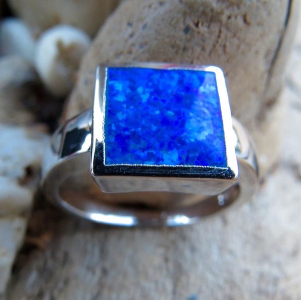 Blue Fire Opal Square Ring - Size N (7) - Image 2