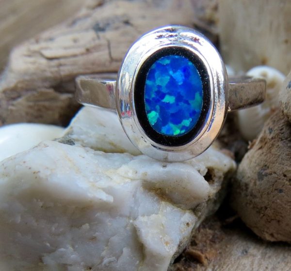 Blue Fire Opal Oval Ring - Size N (7) - Image 2