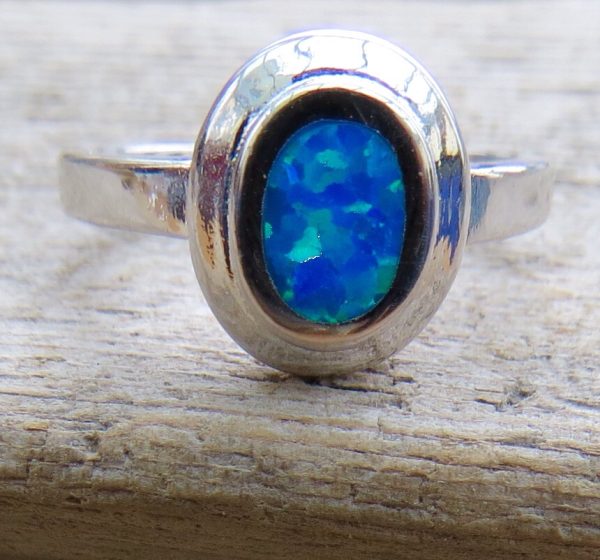 Blue Fire Opal Oval Ring - Size N (7)