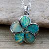 Sterling Silver Green Fire Opal Flower Necklace