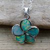 Sterling Silver Green Fire Opal Flower Necklace - Image 2
