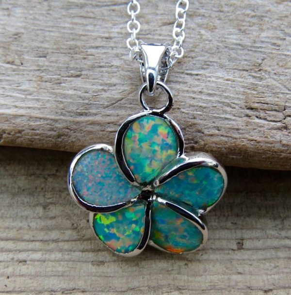 Sterling Silver Green Fire Opal Flower Necklace - Image 2