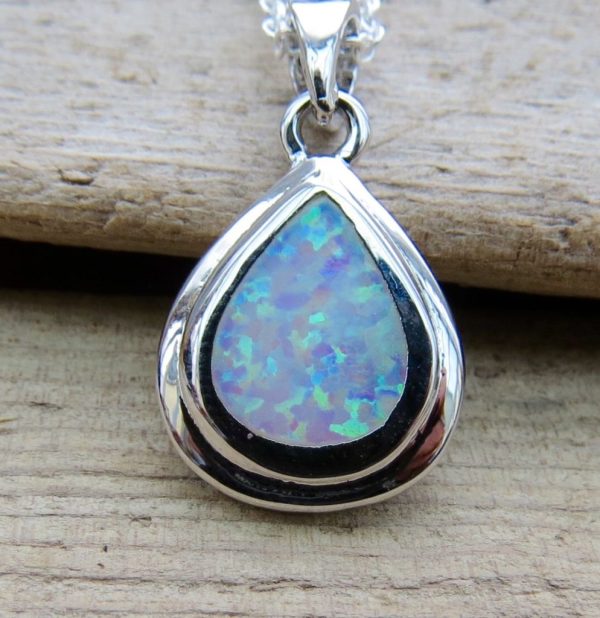 Sterling Silver White Fire Opal Teardrop Necklace
