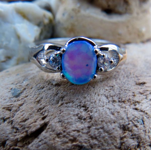 Blue Fire Opal And Crystal Contemporary Ring - Size N (7)