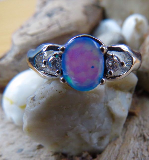 Blue Fire Opal And Crystal Contemporary Ring - Size N (7) - Image 2