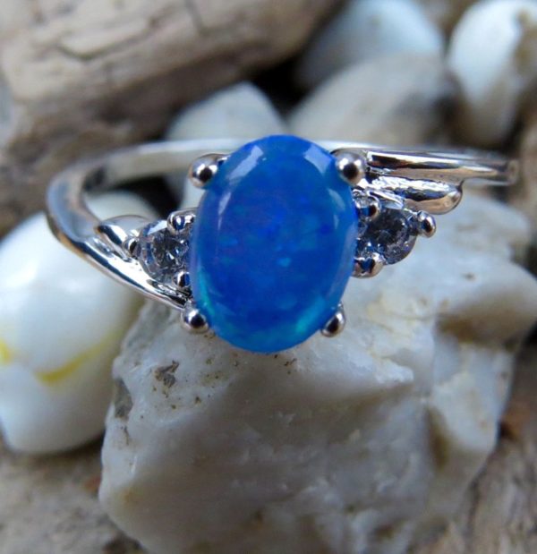 Blue Fire Opal And Crystal Modern Ring - Size N (7) - Image 3