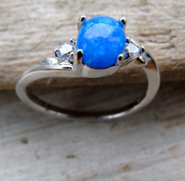 Blue Fire Opal And Crystal Modern Ring - Size N (7) - Image 2