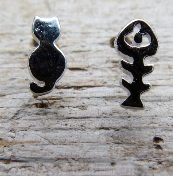Cat and Fish Bone Stud Earrings - Image 2