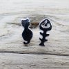 Cat and Fish Bone Stud Earrings