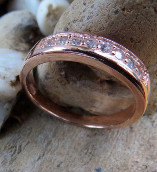 Crystal Encased Rose Gold Band - Size N (7)