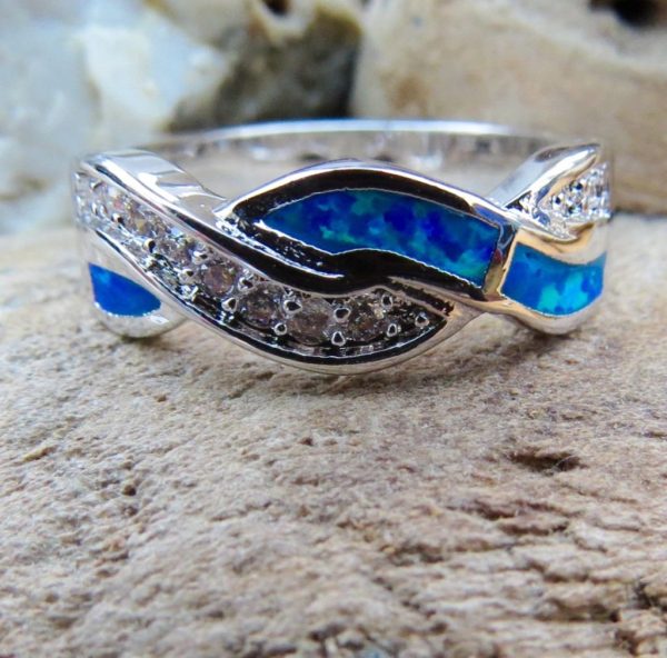 Blue Fire Opal and Crystal Braid Ring - Size P (8) - Image 4