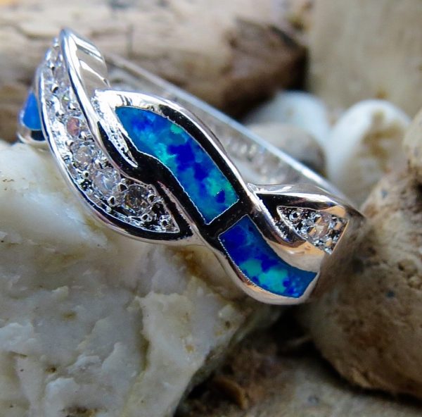 Blue Fire Opal and Crystal Braid Ring - Size P (8) - Image 2