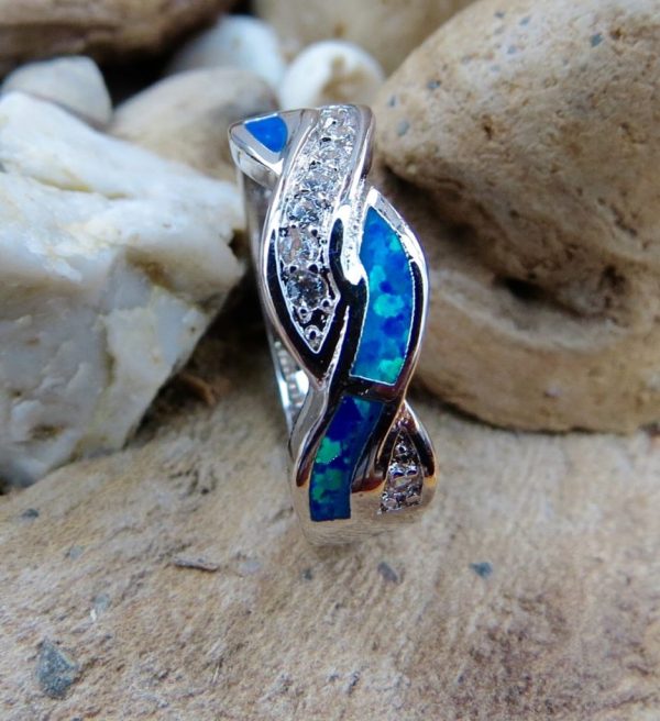 Blue Fire Opal and Crystal Braid Ring - Size P (8) - Image 3