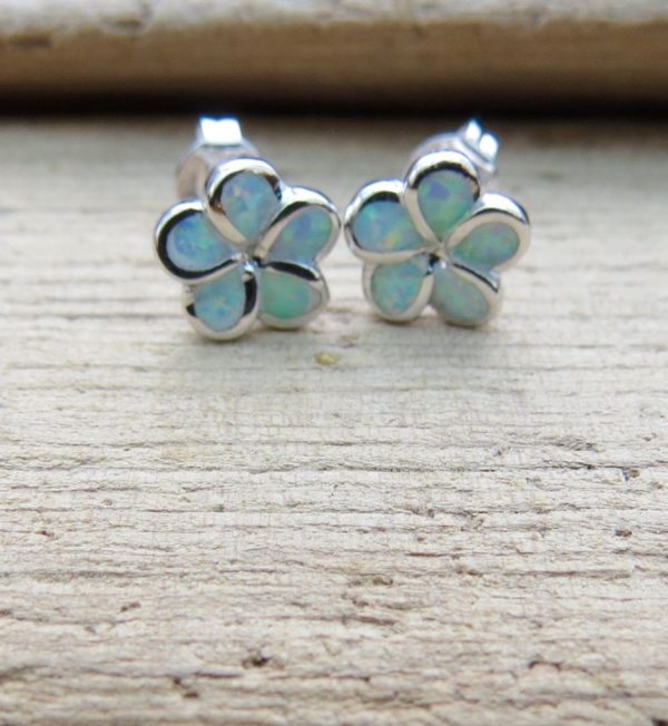 White Fire Opal Flower Stud Earrings - Image 3