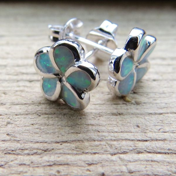 White Fire Opal Flower Stud Earrings - Image 2
