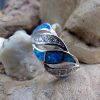 Blue Fire Opal and Crystal Wave Ring - Size R (7)