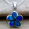 Sterling Silver Blue Fire Opal Flower Necklace