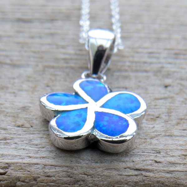 Sterling Silver Blue Fire Opal Flower Necklace - Image 2