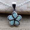 Sterling Silver White Fire Opal Flower Necklace