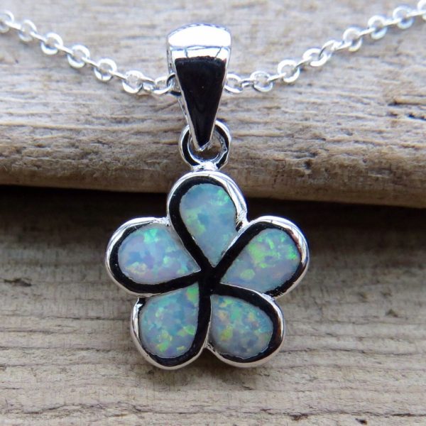 Sterling Silver White Fire Opal Flower Necklace