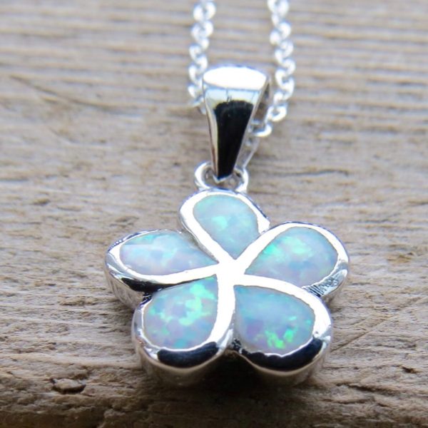 Sterling Silver White Fire Opal Flower Necklace - Image 2