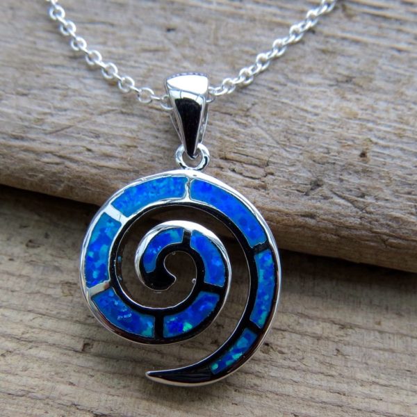Sterling Silver Blue Fire Opal Swirl Necklace - Image 2