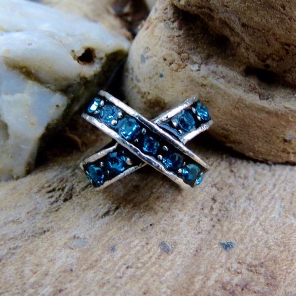 Blue Ribbon Crystal Bead Charm