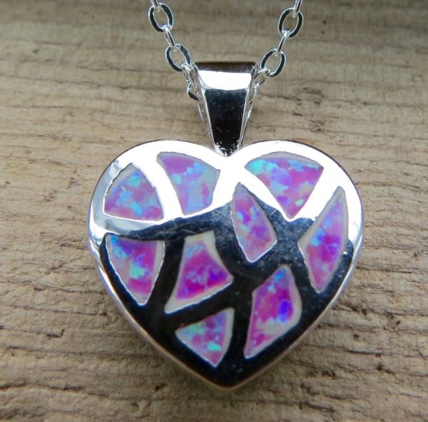 Sterling Silver Pink Fire Opal Heart Necklace