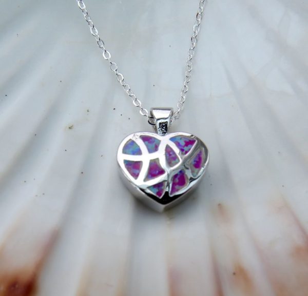 Sterling Silver Pink Fire Opal Heart Necklace - Image 2