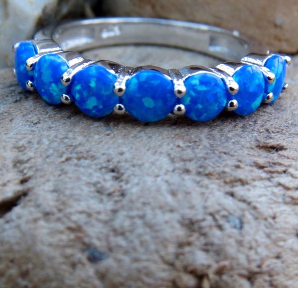 Blue Fire Opal Seven Stone Ring - Size L (6) - Image 3