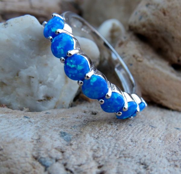 Blue Fire Opal Seven Stone Ring - Size L (6)