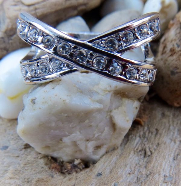Crystal Criss Cross Ring - Size L (6) - Image 3
