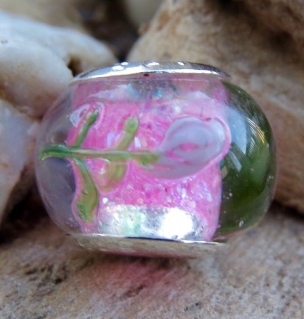 Pink Flower Glass Bead