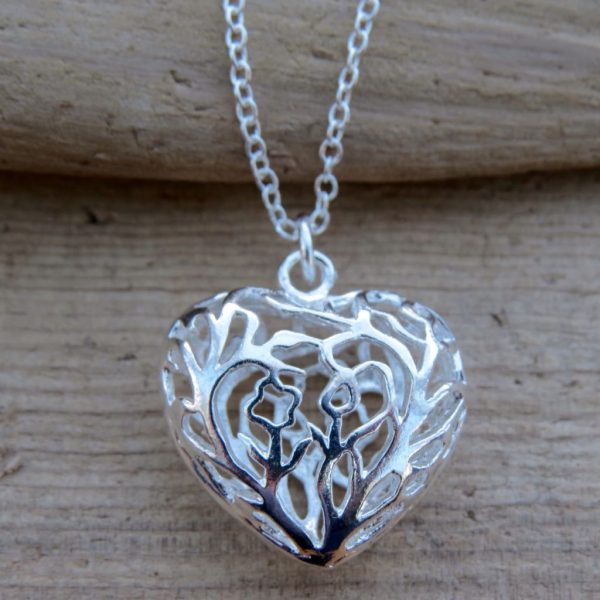 Sterling Silver Patterned Heart Necklace