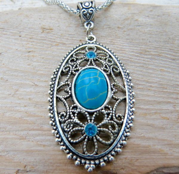 Turquoise and Blue Crystal Oval Necklace