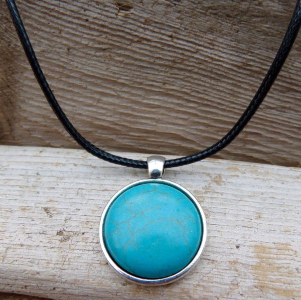 Turquoise Pendant on Waxed Cord - Image 2