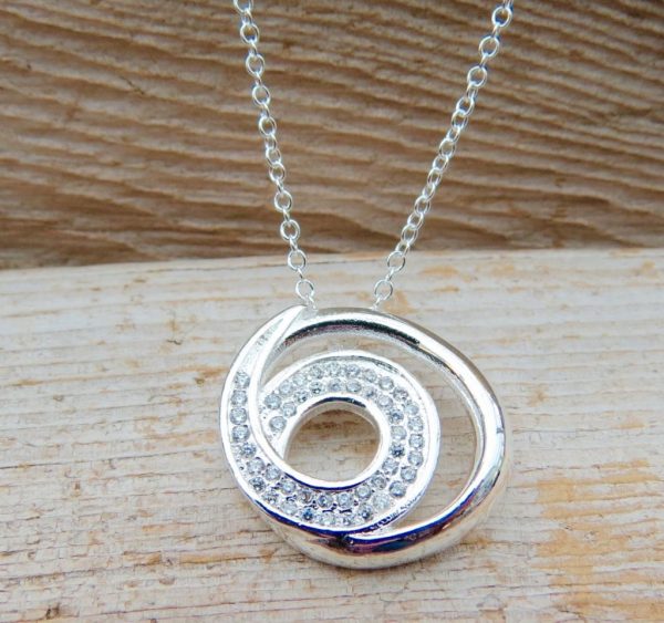 Sterling Silver Squiggle Crystal Necklace