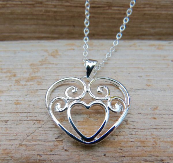 Sterling Silver Contemporary Open Heart Necklace