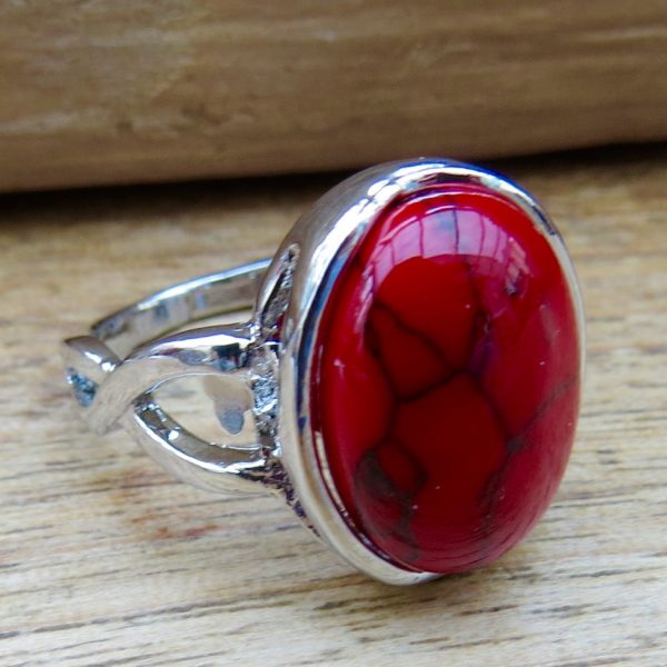 Red Stone Chunky Ring - Size L (6)