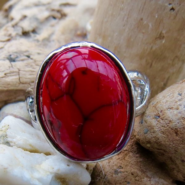 Red Stone Chunky Ring - Size L (6) - Image 2