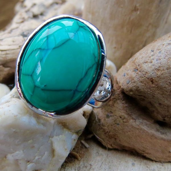 Green Turquoise Chunky Ring - Size N (7)