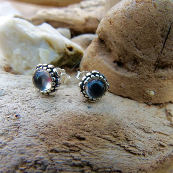 Sterling Silver Grey Stone Stud Earrings