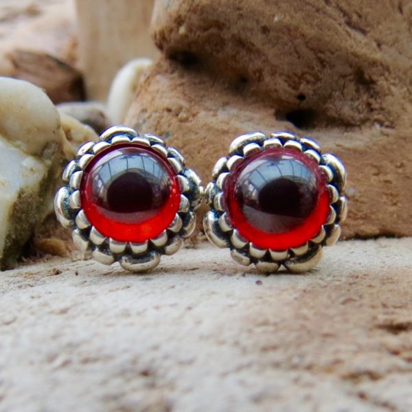 Sterling Silver Ruby Stone Stud Earrings