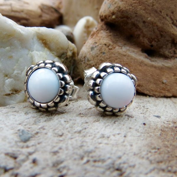 Sterling Silver White Stone Stud Earrings